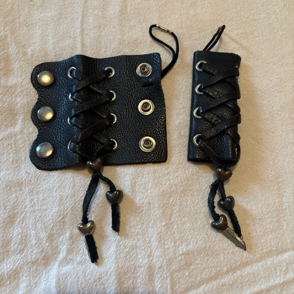 Black Lace-Up Leather Braid Cuff Set - Unbranded
